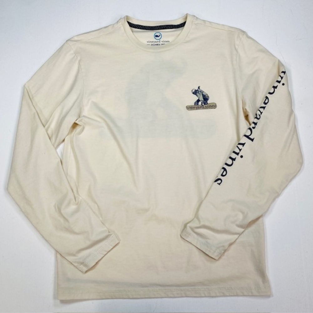 Vineyard Vines Mens Dunes Tee Cream Snowboarding Graphic Long Sleeve Shirt S